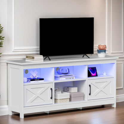 DWVO Farmhouse TV Stand for 65 Inch TV, Entertainment Centre with Power Outlet and LED Light, TV Console for Living Room, Media Console Television Stands, 59" White