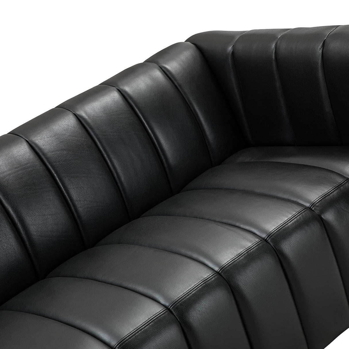 HULALA HOME 83" Genuine Leather Sofa with Channel Tufted Design, 3-Seater Sofa for Living Room Bedroom, Modern Oversized Couch with Wood Legs, Black HULALA HOME