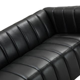 HULALA HOME 83" Genuine Leather Sofa with Channel Tufted Design, 3-Seater Sofa for Living Room Bedroom, Modern Oversized Couch with Wood Legs, Black HULALA HOME