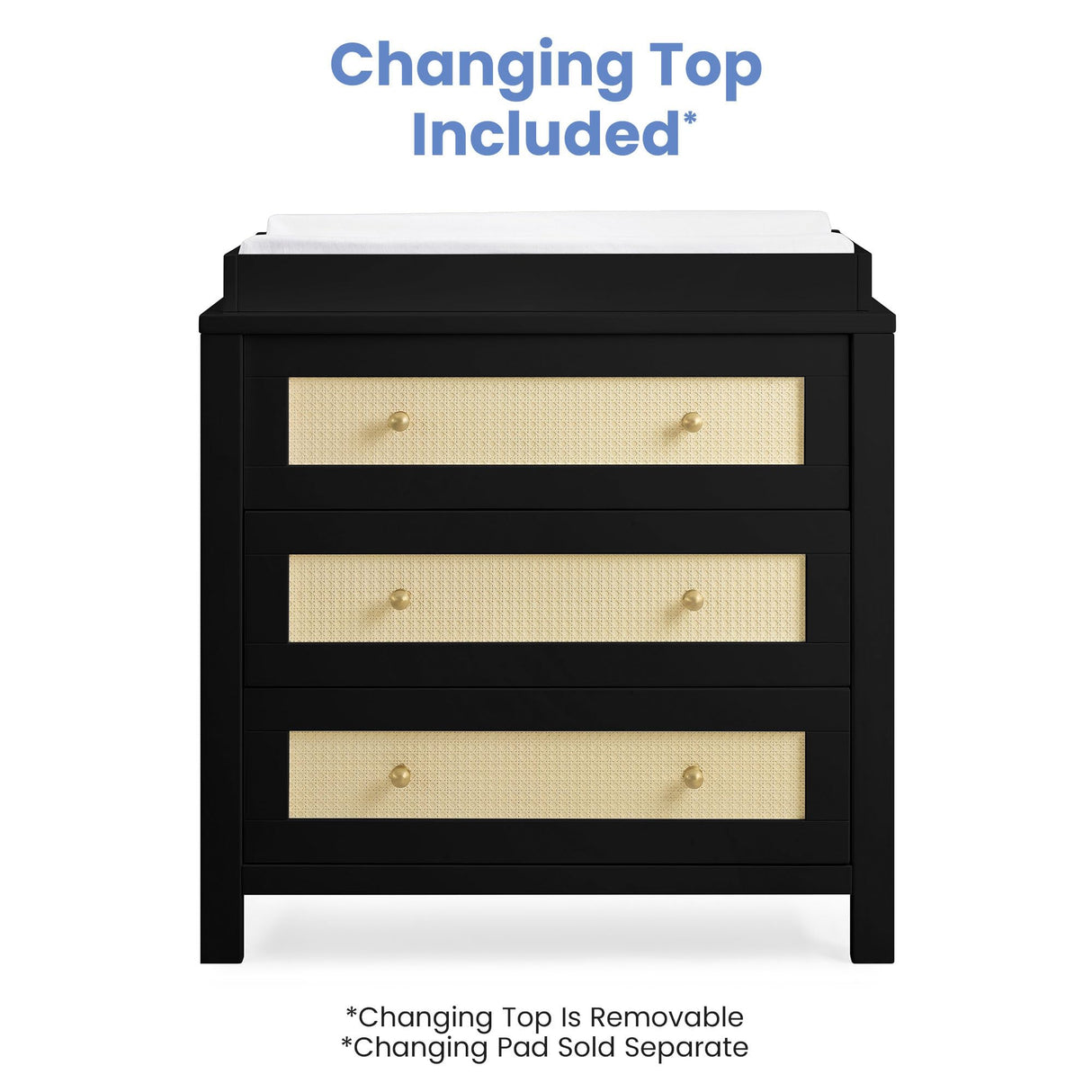 Simmons Kids Theo 3 Drawer Dresser with Changing Top and Interlocking Drawers, Black/Textured Almond Delta Children