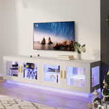 71 Inch TV Stand Modern Entertainment Center with LED Light, Glass Doors and Adjustable Storage Shelves Media Console TV Cabinet for Living Room Bedroom-White wonline