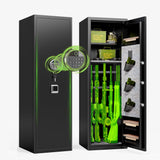 8-10 Gun Safe for Rifles and Pistols,Home Safety Cabinet,No Assembly Required Gun Storage,Biometric Fingerprint Locking Cabinet,Electronics Key Password Safes,Adjustable Partition Rifle Safes Leariso