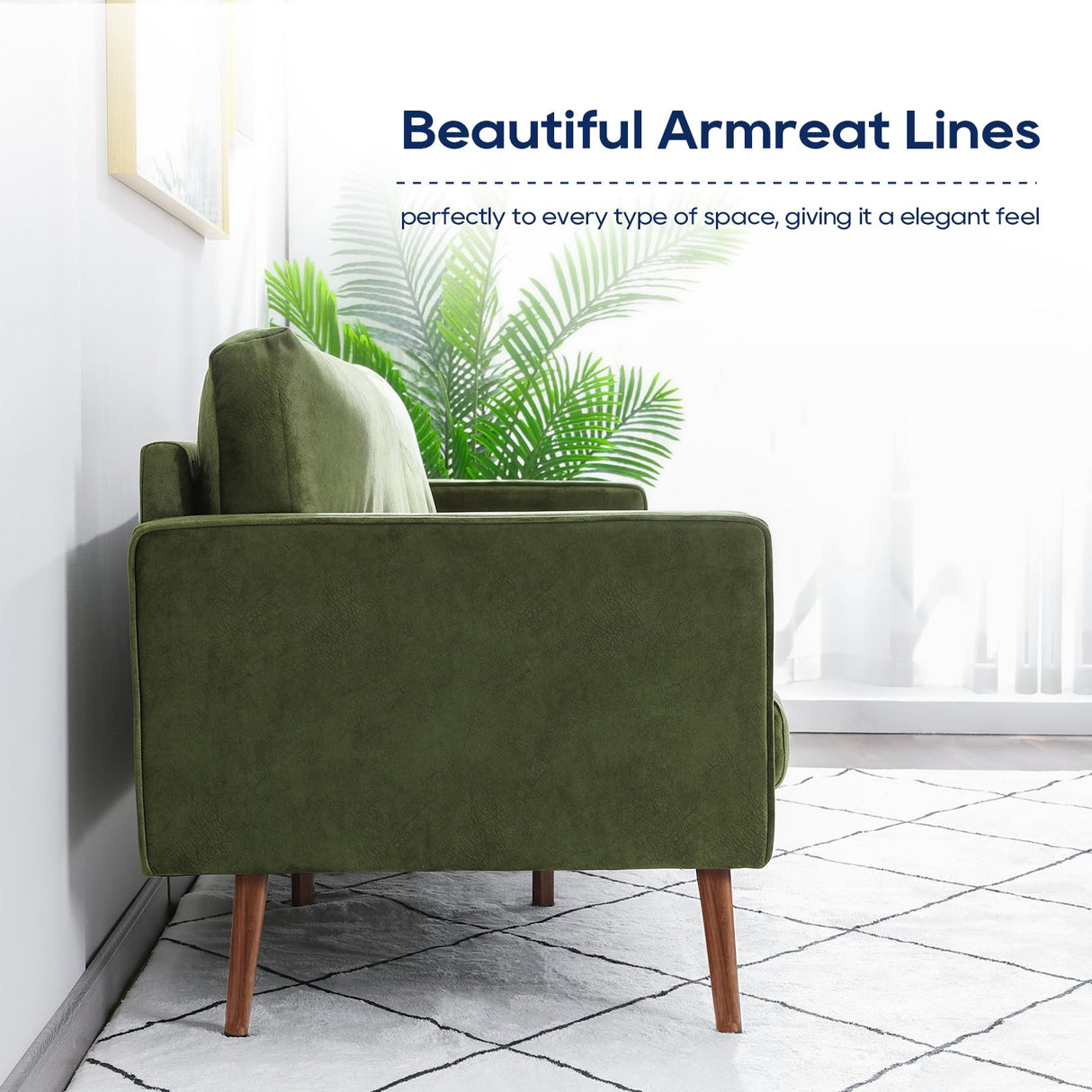 Vonanda Velvet Sofa Couch, Mid Century Modern Craftsmanship 73 inch 3-Seater Sofa with Comfy Tufted Back Cushions and 2 Bolster Pillows for Compact Living Room, Elegant Mustard Green Vonanda