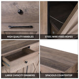 MAMIZO Double Tilt Out Trash Cabinet 10 Gallon*2,Kitchen Garbage Cabinet,Pet-Proof Standing Hidden Dual Laundry Sorter,W/Hideaway Drawer,for Kitchen,Living,Dining Room (Greige) MAMIZO