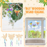 Leinuosen 30 Pcs Wind Chime Kit Hummingbird Wooden Wind Chimes Decorative Butterfly Windchimes Hanging Dragonfly DIY Wind Chimes for Kids Indoor Outdoor Garden Home Patio Party Crafts Decorations Leinuosen