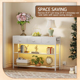 Furologee 38in Console Table with 3 Drawers, Small Sofa Table with Lights and Power Outlets, Hallway Tables with 3-Tier Shelves, White Narrow Console Table for Entryway, Living Room, Couch, Foyer Furologee