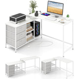 Giantex L Shaped Computer Desk with Drawers, 81" Convertible Corner Desk with Charging Station and Storage Shelves, Study Writing Desk, Modern Long Corner Gaming Table for Home Office (White) Giantex
