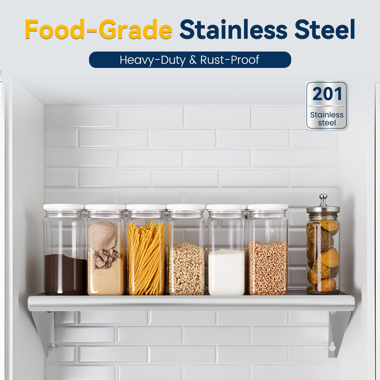 Chingoo Stainless Steel Shelf 18" x 72", 2 Pack NSF Wall Mounted Commercial Metal Shelving with Backsplash for Restaurant, Utility Room, Kitchen and Garage Chingoo