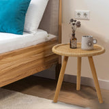 HuiDao Rattan Round Coffee Table, Boho Circle Side Table End Table for Living Room, Small Mid Century Accent Table for Bedroom Balcony HuiDao