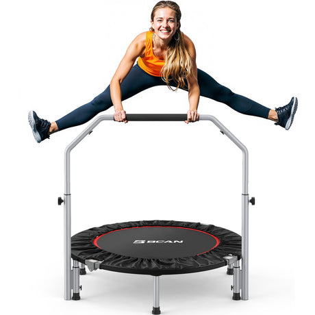 BCAN 40/48" Foldable Mini Trampoline Max Load 330lbs/440lbs, Fitness Rebounder with Adjustable Foam Handle, Exercise Trampoline for Adults Indoor/Garden Workout, Black BCAN