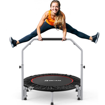 BCAN 40/48" Foldable Mini Trampoline Max Load 330lbs/440lbs, Fitness Rebounder with Adjustable Foam Handle, Exercise Trampoline for Adults Indoor/Garden Workout, Black