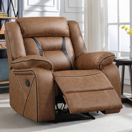 EBELLO Manual Recliner Chair, Faux Leather Single Reclining Sofa Chair with Overstuffed Armrest and Headrest, for Living Room, Bedroom Furniture, Meeting Room, Bright Brown EBELLO