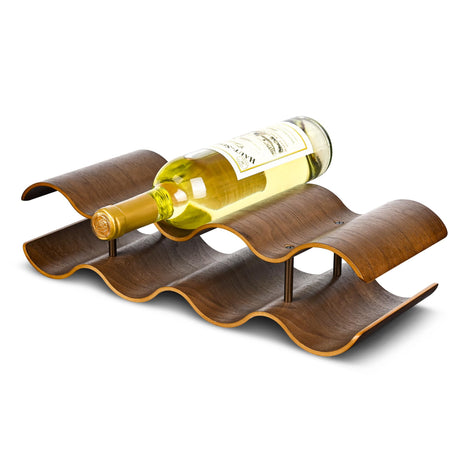 TRUDING Countertop Wine Rack - 7 Bottle Freestanding Wine Bottle Holder Stand - 2 Tier Wooden Wine Storage Rack - Walnut Wavy Wine Organizer for Cabinet Pantry Home Kitchen Bar TRUDING