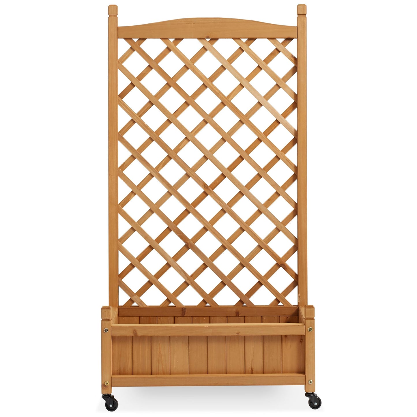 Casafield Climbing Planter Raised Garden Bed with Trellis - 48" Wooden Diamond Lattice Box Planter Stand with Wheels for Outdoors