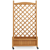 Casafield Climbing Planter Raised Garden Bed with Trellis - 48" Wooden Diamond Lattice Box Planter Stand with Wheels for Outdoors Casafield