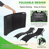 PayLessHere Patio Chaise Lounge Set of 3 Adjustable Back Outdoor Lounge Chair Folding Wicker Recliner Chair 2 Pieces Outside Chairs with Folding Table and Khaki Cushioned for Poolside Deck Lawn Beach PayLessHere