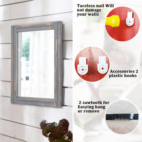 AAZZKANG Wood Framed Mirror Rectangular Rustic Wall Mirror Farmhouse Decorative Small Hanging Mirror for Bathroom Living Room Bedroom AAZZKANG