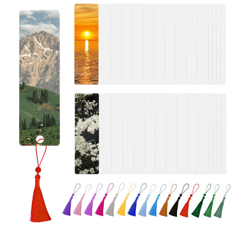 HIYB 30 Pcs Sublimation Bookmark Blank Heat Transfer Aluminum Metal Bookmarks with Colorful Tassels for DIY Crafts and Gift Tag, Personalized Tassels Sublimation Bookmark, White HIYB
