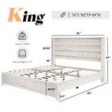 AMERLIFE Farmhouse King Size Bed Frame with 49" Fluted Headboard, Wood Platform Bed with Natural Wood Grain, No Box Spring Needed/Noise Free, Distressed White AMERLIFE