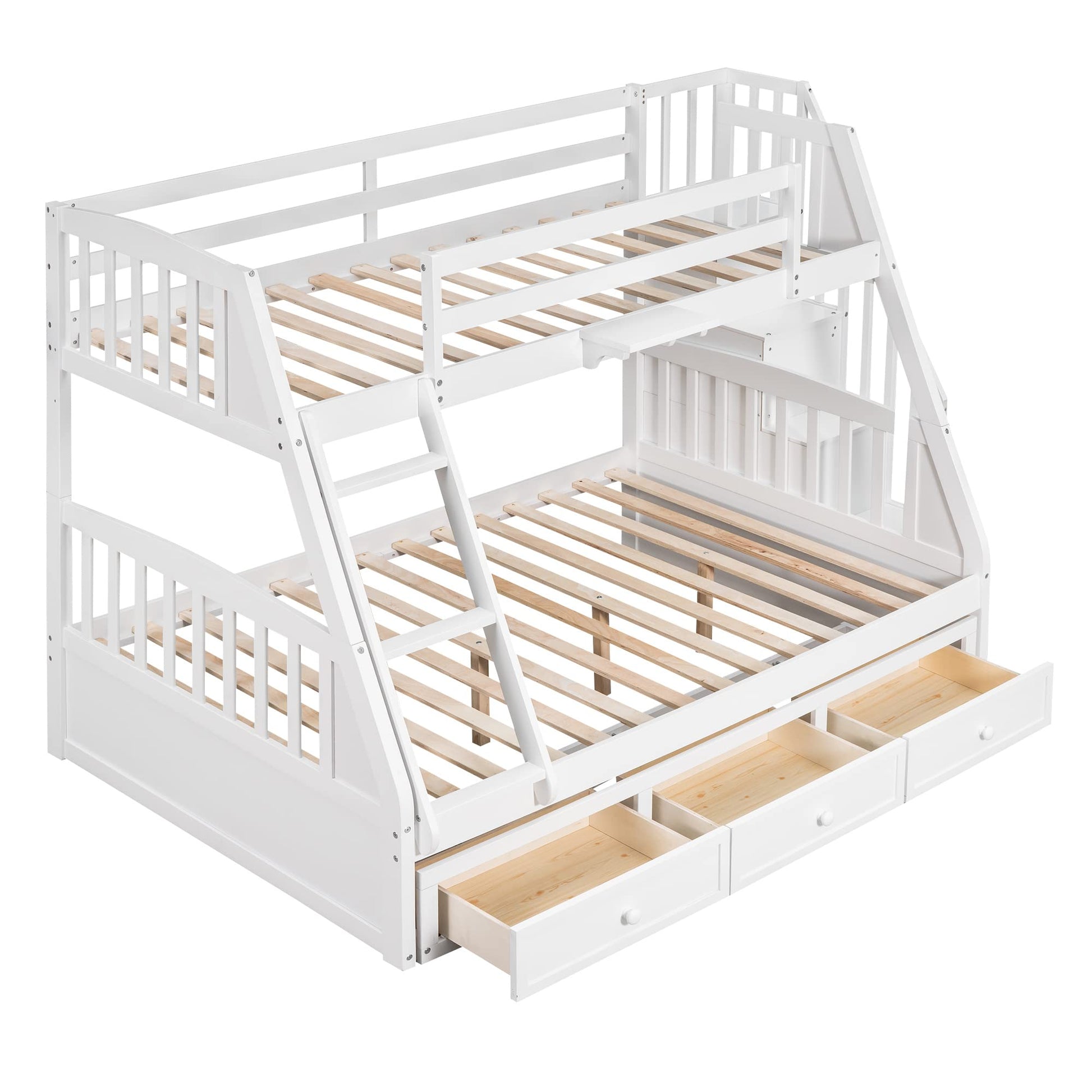 Twin-Over-Full Bunk Bed with Stairs and Storage by Harper & Bright Designs - Solid Wood Frame in White - WoodArtSupply