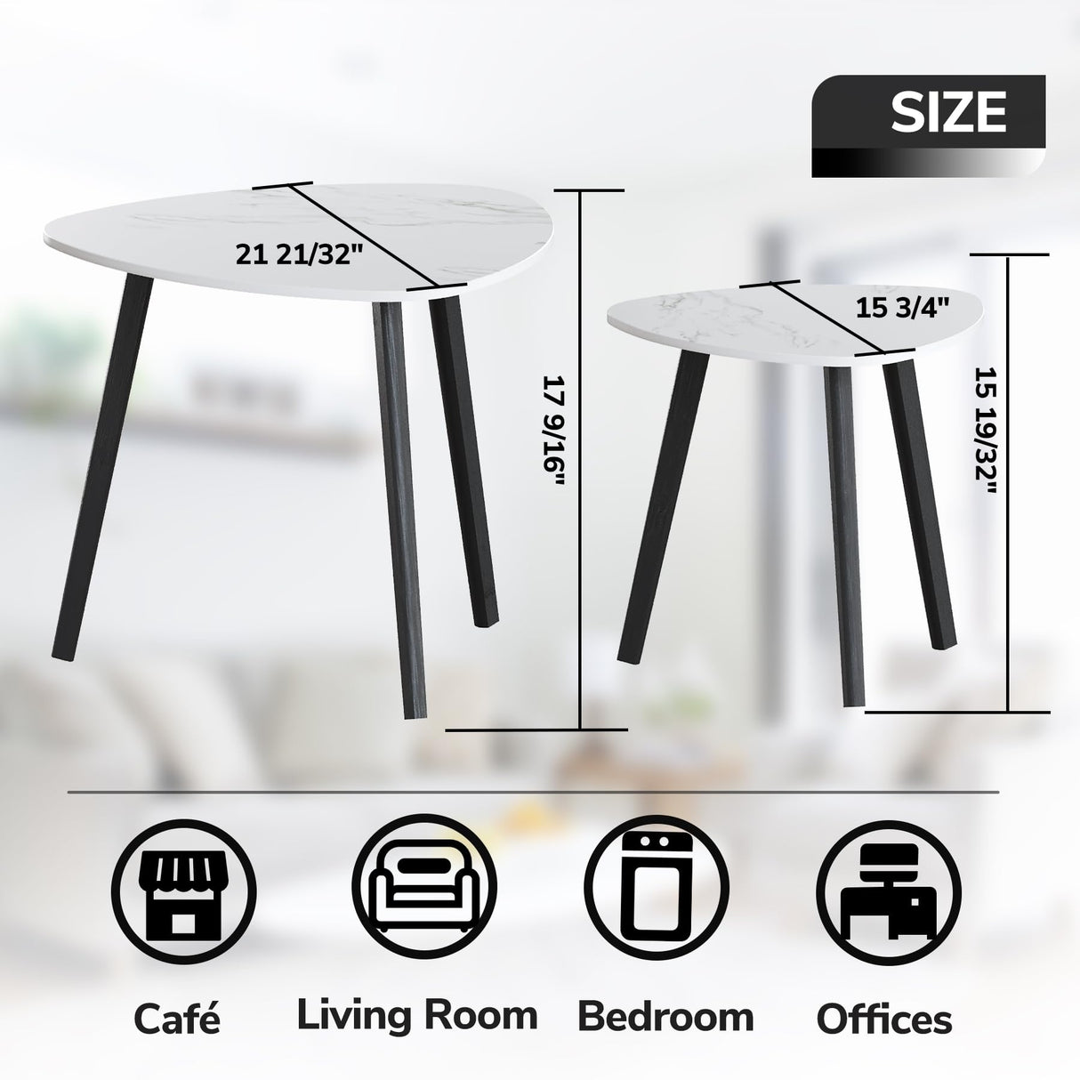 BAMEOS Bamboo Nesting Triangle End Table,Set of 2 Coffee Table Modern Minimalist Side Table for Living Room (Marble White) BAMEOS