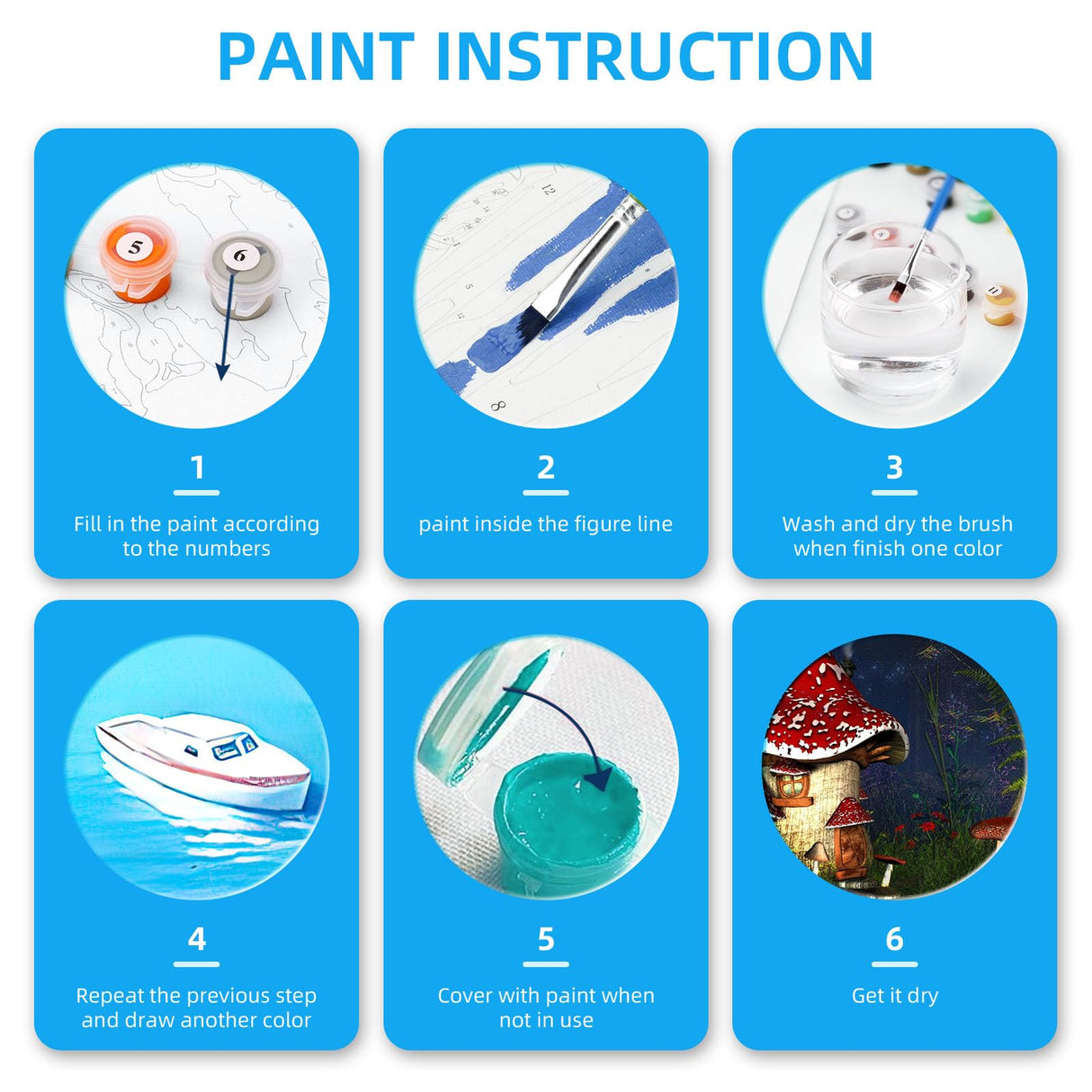 Ginkko Paint by Numbers for Adults Beginner & Kids Ages 8-12 with Wooden Frame Easy Acrylic on Canvas 9x12 inch with Paints and Brushes, Moon Mushroom Forest Butterfly(Include Framed) Ginkko