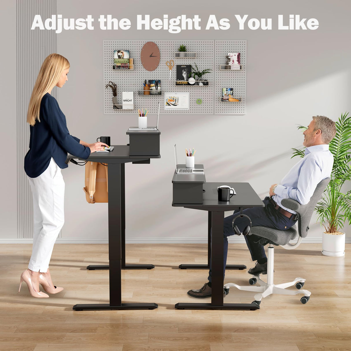 Mr IRONSTONE Standing Desk, 47 x 24 Inches Electric Height Adjustable Desk with 3 AC Outlets & 2 USB Ports, Stand Up Desk with 2 Drawers and Large Monitor Stand, Black Mr IRONSTONE