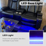 JBXBER Power Recliner Sofa Set with LED Lights, Black Leather Reclining Couch Sets with Storage Console, USB Ports, Cup Holder, Home Theater Seating, Living Room Furniture(2 Chairs and a Loveseat) JBXBER