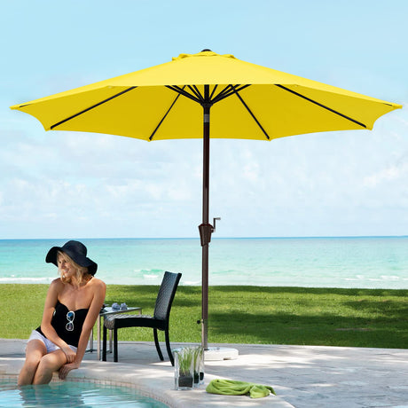 JEAREY 10ft Olefin Patio Umbrellas Outdoor Umbrella with Auto Tilt Crank System,Market Table Umbrella 8 Sturdy Ribs UV Protection Fade-Resistant for Pool Deck Garden Backyard,Yellow JEAREY