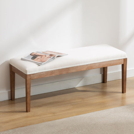 Janoray Linen Entryway Bench Farmhouse Dining Benches Upholstered Bedroom Bench Shoe Bench Seat for Hallway Living Room Bedroom End of Bed, 16" D x 45.5" W x 18.75" H, Beige Janoray