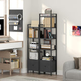 MAHANCRIS Bookshelf, 5-Tier Bookcase with Drawer, Small Book Shelf for Small Space, Storage Shelf Organizer, for Living Room, Bedroom, Study, Kitchen, Black BKHB55101 MAHANCRIS