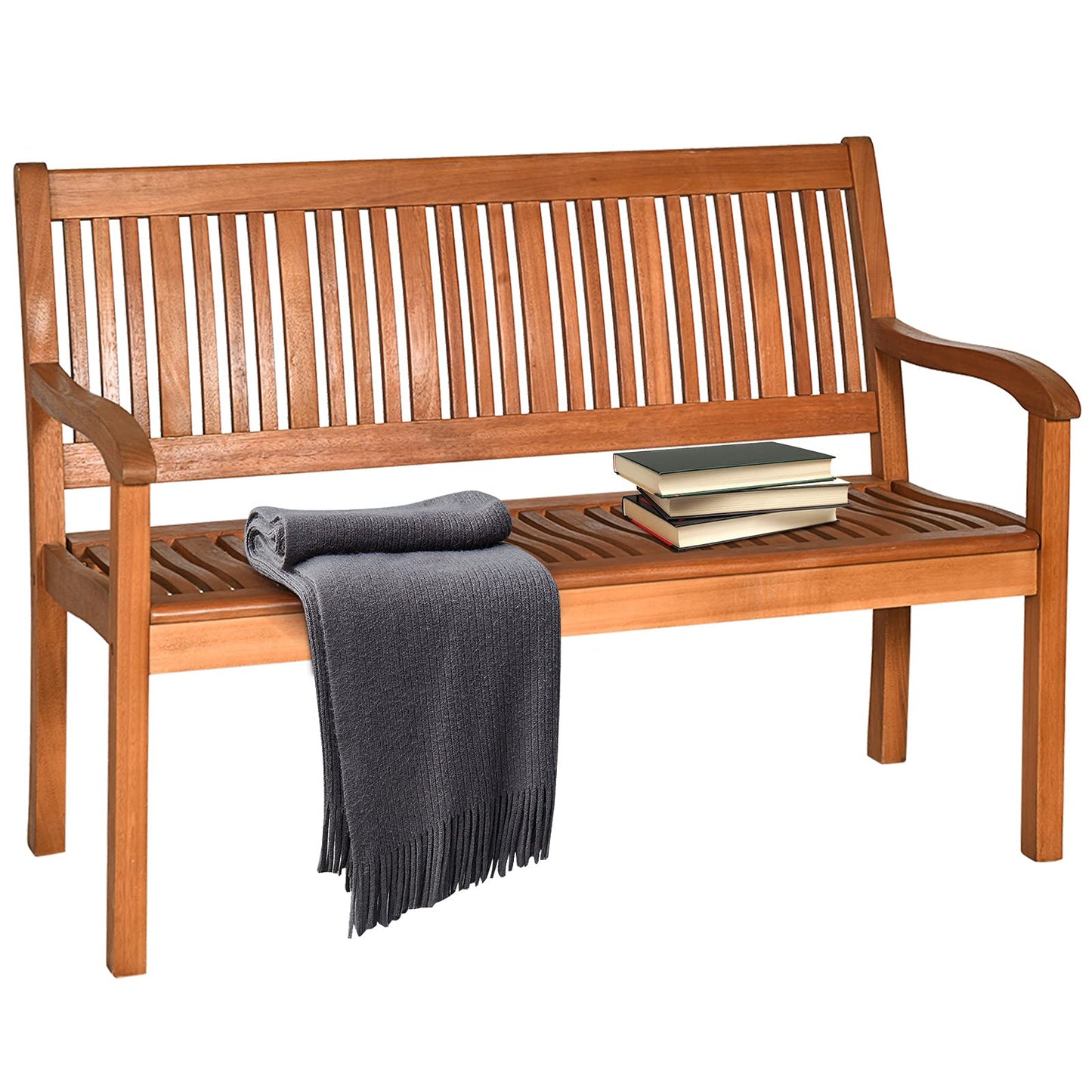 S AFSTAR Wooden Patio Loveseat Bench for 2 with Curved Armrests and Ergonomic Backrest, 700lbs Capacity - WoodArtSupply