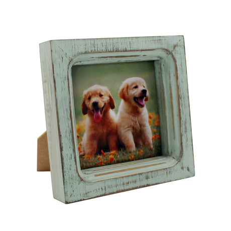 CVHOMEDECO. 4x4 Picture Frame Made of Solid Wood High Definition Glass Rustic Vintage Designs Small Photo Frame for Tabletop Display and Wall Mounting, Distress Teal CVHOMEDECO.