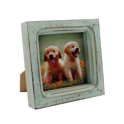 CVHOMEDECO. 4x4 Picture Frame Made of Solid Wood High Definition Glass Rustic Vintage Designs Small Photo Frame for Tabletop Display and Wall Mounting, Distress Teal