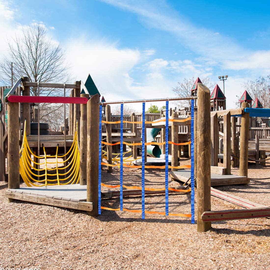 Climbing Net for Kids Outdoor, Portable Ninja Cargo Net Rope Ladder Monkey Bars for Ninja Slackline, Jungle Gyms, Swing Set, Ninja Warrior Style Obstacle Courses for Outdoor Treehouse TOPNEW