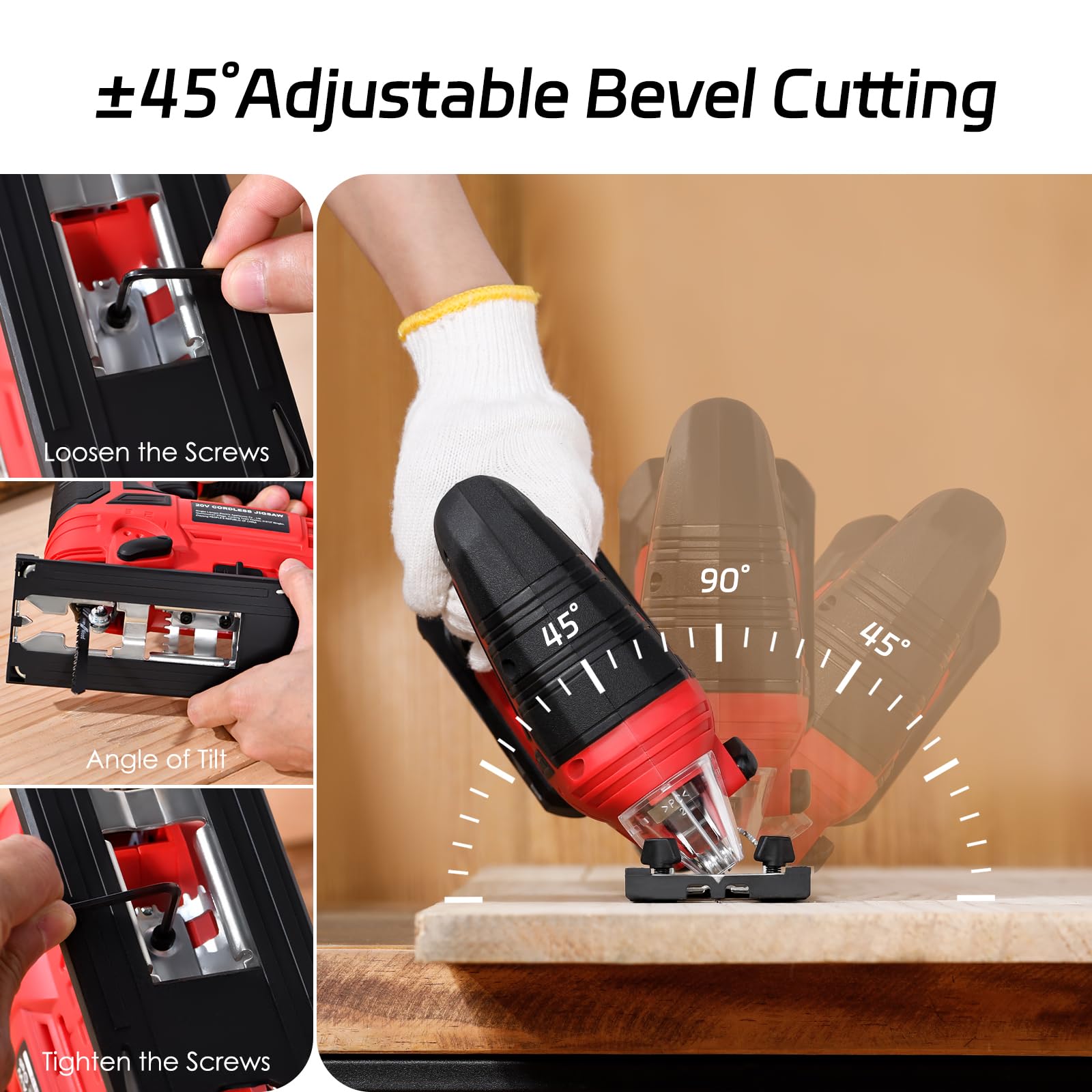 Jig Saw - 20V Cordless Jigsaw with Battery and Charger 2700 SPM Rechargeable Jigsaw with 10pcs Cutting Blades Bevel Angle (±45°) Variable Speed and 4 Orbital Function for Straight/Curve/Circl - WoodArtSupply