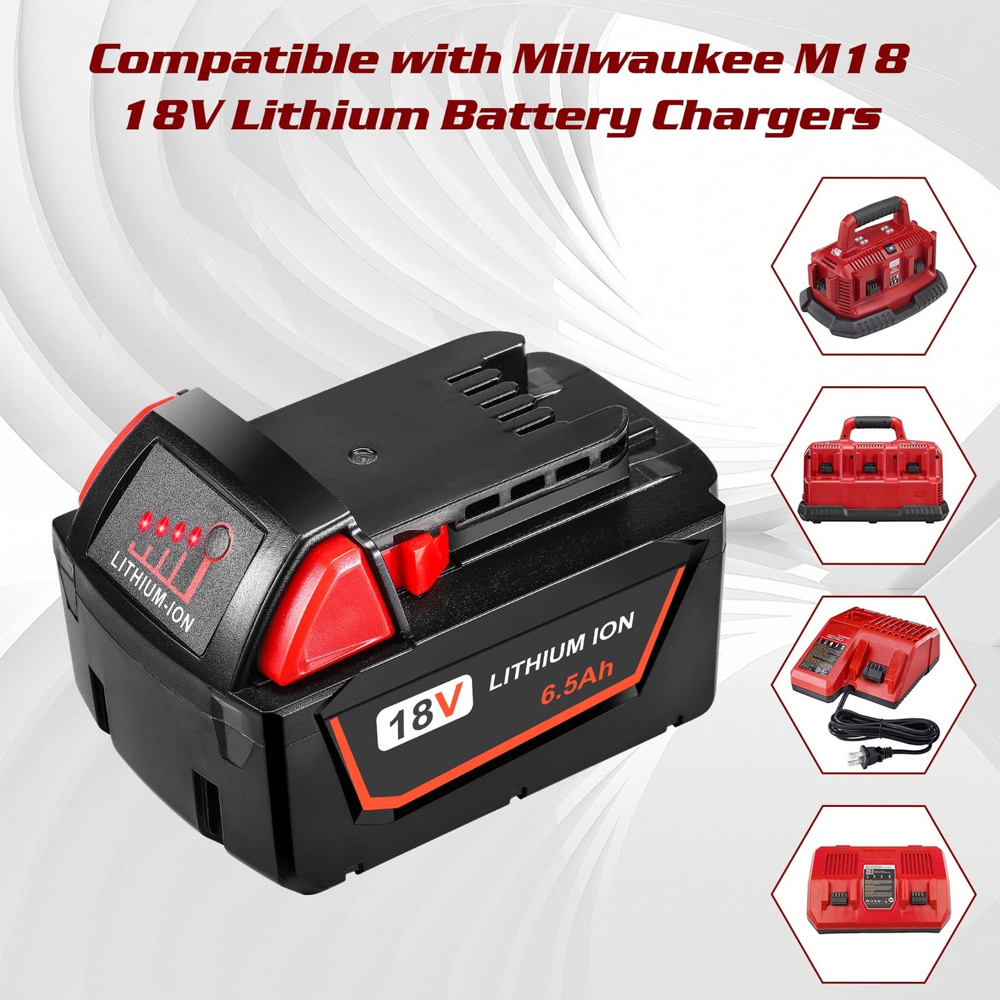 HUSUE 6.5Ah 18V Replacement Battery for Milwaukee M18 Battery, Lithium Battery Compatible with Milwaukee M18 18V 48-11-1815, 48-11-1820, 48-11-1840, 48-11-1850, 48-11-1860 Cordless Power Tool - WoodArtSupply