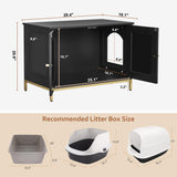 Homhedy Cat Litter Box Enclosure, Litter Box Furniture Hidden with Metal Frame, Cat Washroom Furniture, Cat House, Fit Most of Litter Box, Modern Style, Black and Gold Homhedy