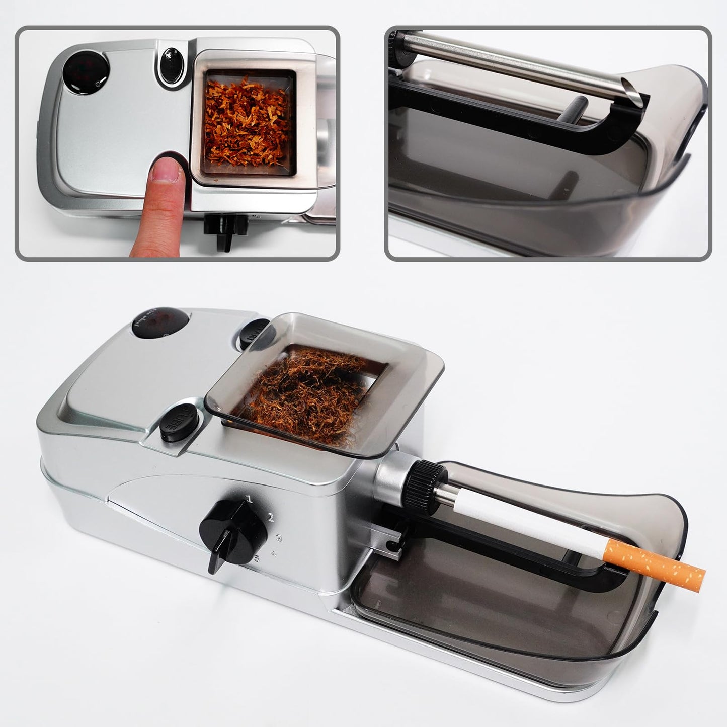 Electric Cigarette Rolling Machine, 5-Gear Adjustable Automatic Tobacco Roller Maker, 3 in 1 for King/Regular Size Cigarettes 5.5 mm/6.5 mm/8 mm