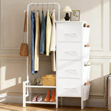 LZNIOZ Dresser with Hanging Rack - 52" Tall Clothes Rack with Drawers, 4 Drawers & 4 Side Bags, Fabric Chest of Drawers with with Bottom Shelves, Kids Dresser for Bedroom, Living Room-White LZNIOZ