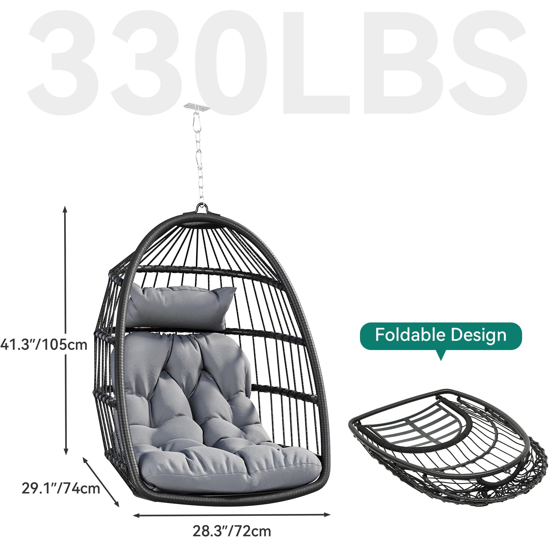 YITAHOME Hanging Egg Chair Swing Chair Outdoor Patio Wicker Chair Swing Hammock Egg Chairs with Cushion 330lbs for Patio, Bedroom, Garden and Balcony, Dark Gray(Stand not Included) - WoodArtSupply