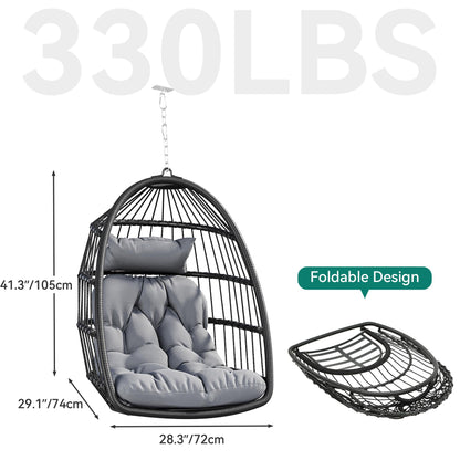 YITAHOME Hanging Egg Chair Swing Chair Outdoor Patio Wicker Chair Swing Hammock Egg Chairs with Cushion 330lbs for Patio, Bedroom, Garden and Balcony, Dark Gray(Stand not Included) - WoodArtSupply