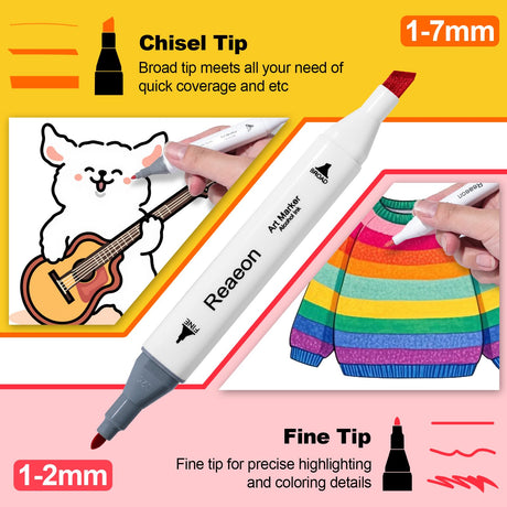 Reaeon Alcohol Art Markers, 80 Colors Fine & Chisel Dual Tip Marker Set, Permanent Art Markers for Adults Kids Sketching Painting Drawing and Coloring（White Barrel Reaeon