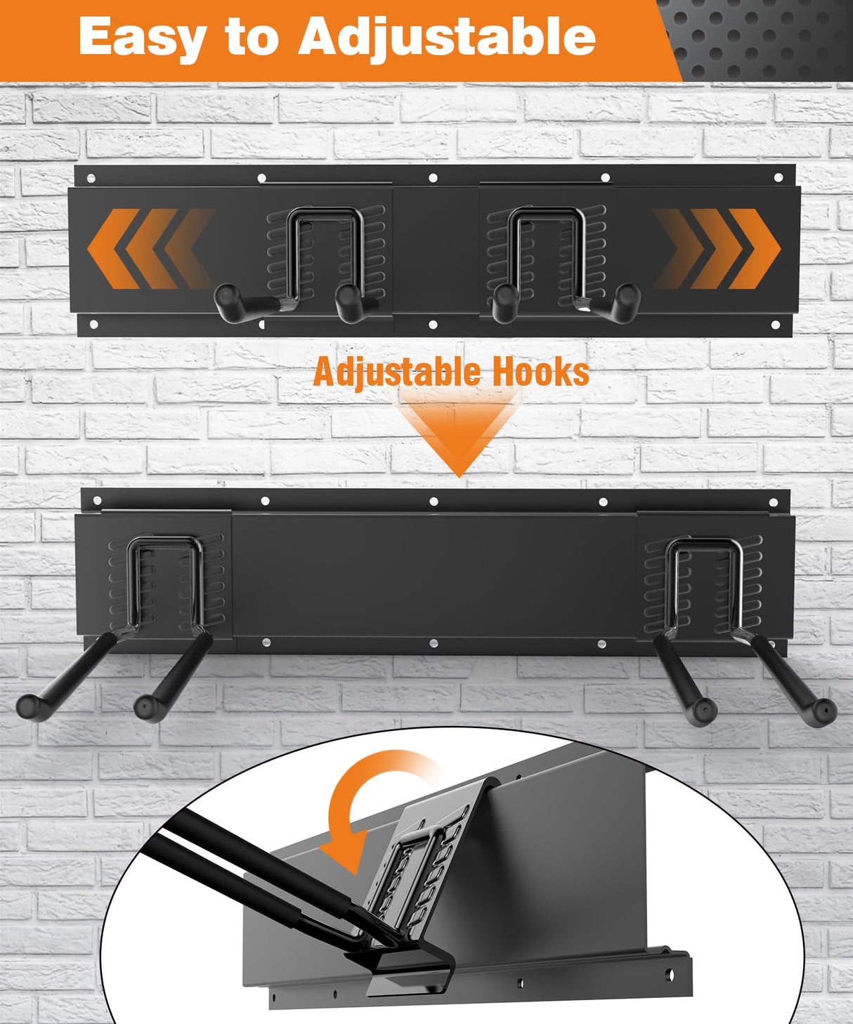 Garage Tool Organizer Wall Mount, 49.5 Inch Garage Organization and Storage Heavy Duty with 3 Packs Rails and 6 Adjustable Hooks, Garden Yard Tool Hanger Rack for Shovel, Max Load 600lbs Solid As Mountain