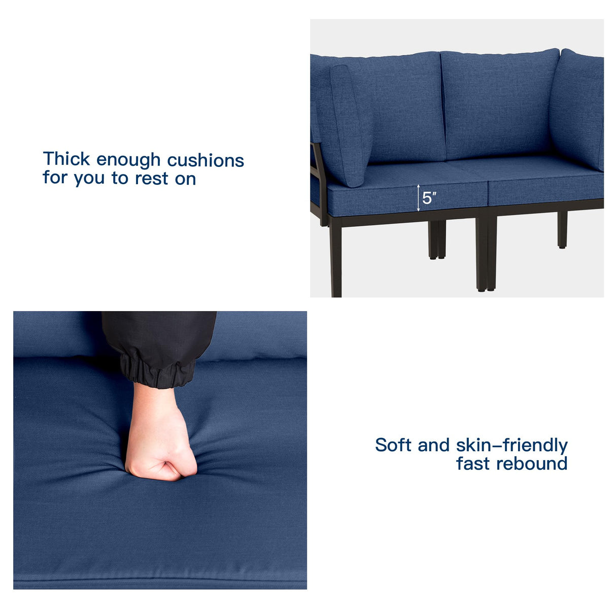 RTDTD 15 Piece Patio Furniture Set with 45" Propane Gas Fire Pit Table Metal Outdoor Patio Conversation Sectional Sofa Set with Coffee Table for Patio, Backyard, Deck(Navy) RTDTD