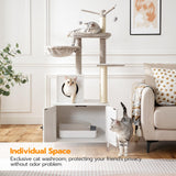 HOOBRO Cat Tree Tower with Litter Box Enclosure for Indoor Cats, Wooden Cat Condo with Scratching Posts, Cat Litter Box Furniture Hidden, All-in-One Cat Toy with Cat House, White WT15MZ03 HOOBRO