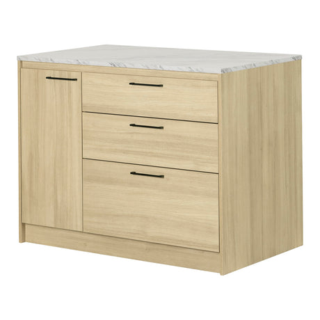 South Shore Myro Kitchen Island Faux White Marble and Blonde Oak, Contemporary South Shore