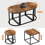 GreenForest Coffee Table Oval 3pcs Set, Modern Living Room Table with 2 End Tables, Small Center Table with Metal Frame for Home Apartment, Walnut GreenForest