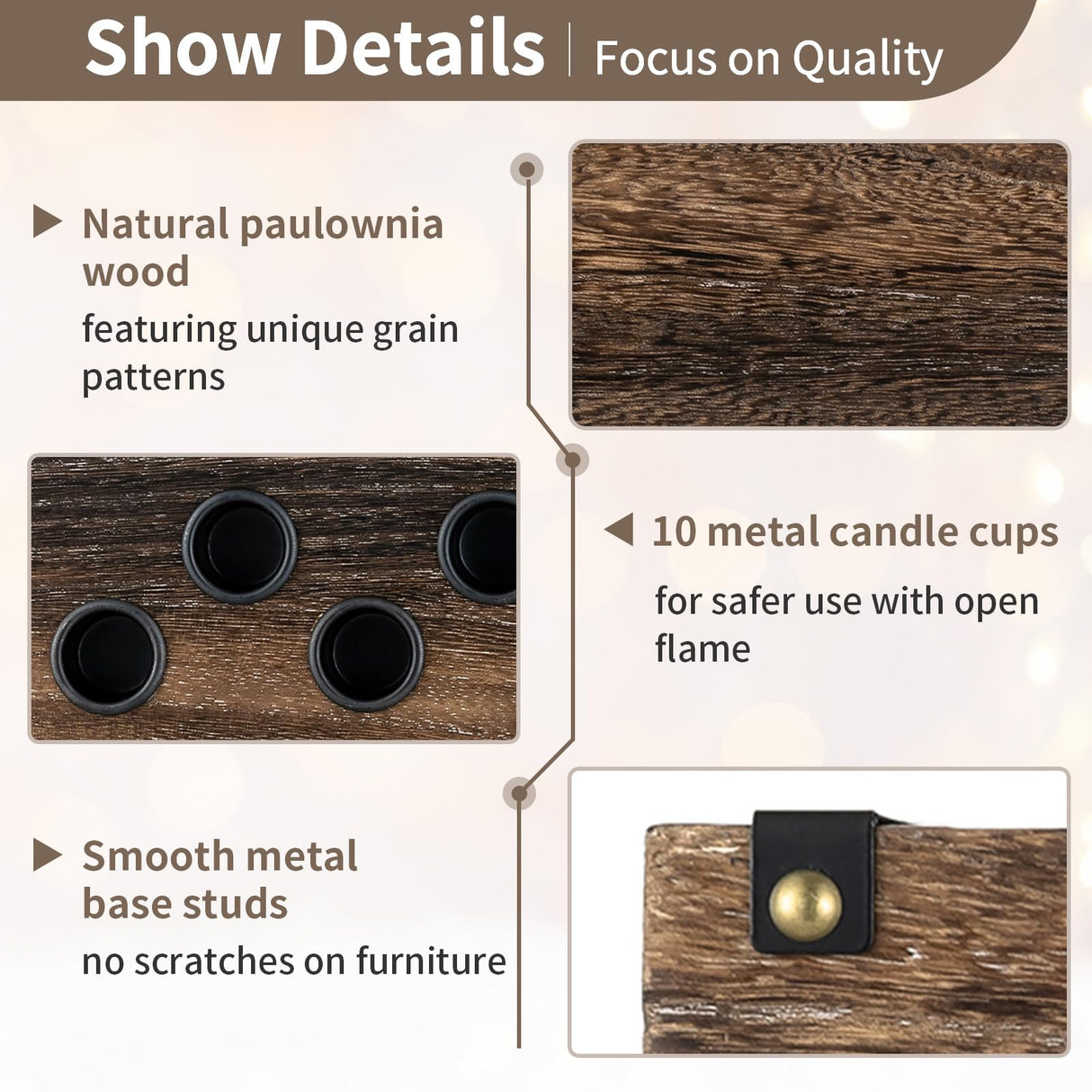 NUPTIO Wood Candelabra for Table Centerpiece: 16.5 inch Long Taper Candle Holder - Farmhouse Candlestick Holder for Christmas Home Dining Living Room Fireplace Decor NUPTIO