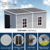 CDCASA 4x8 FT Resin Lean to Shed, Waterproof Outdoor Storage Shed with Floor and Adjustable Openable Windows,Outside Plastic Tool Shed for Backyard Garden Patio Lawn CDCASA